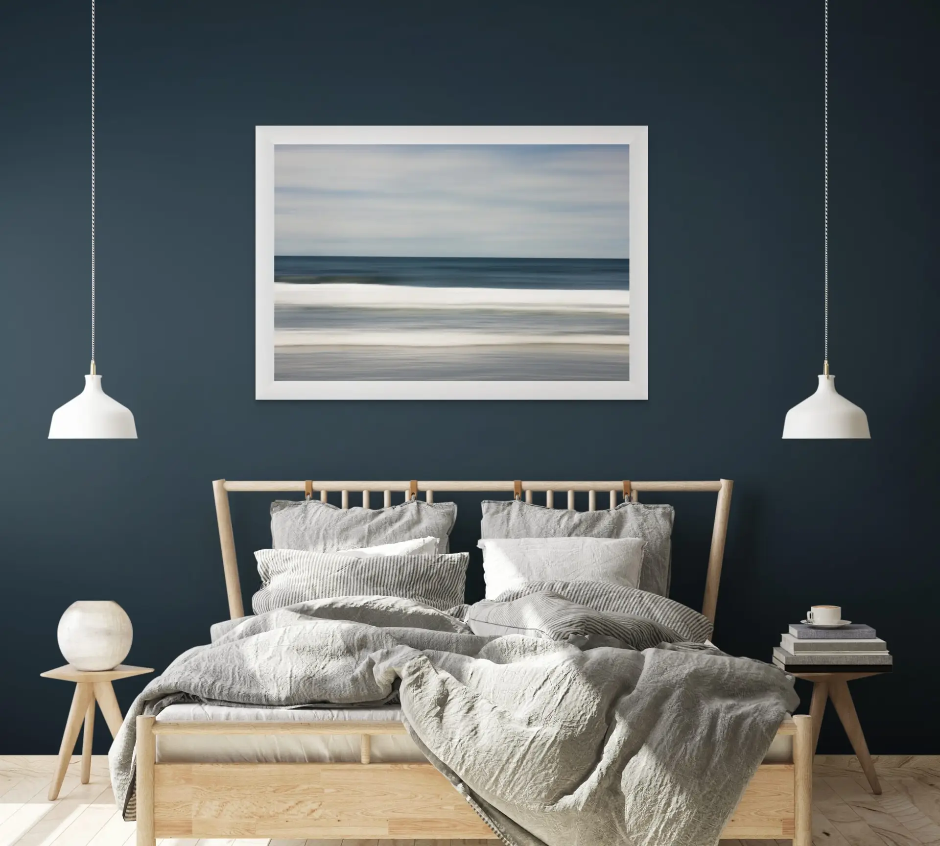 Shore Keepers heron fine art photography print in situ interior space — melissa anne Pacific Northwest wildlife art